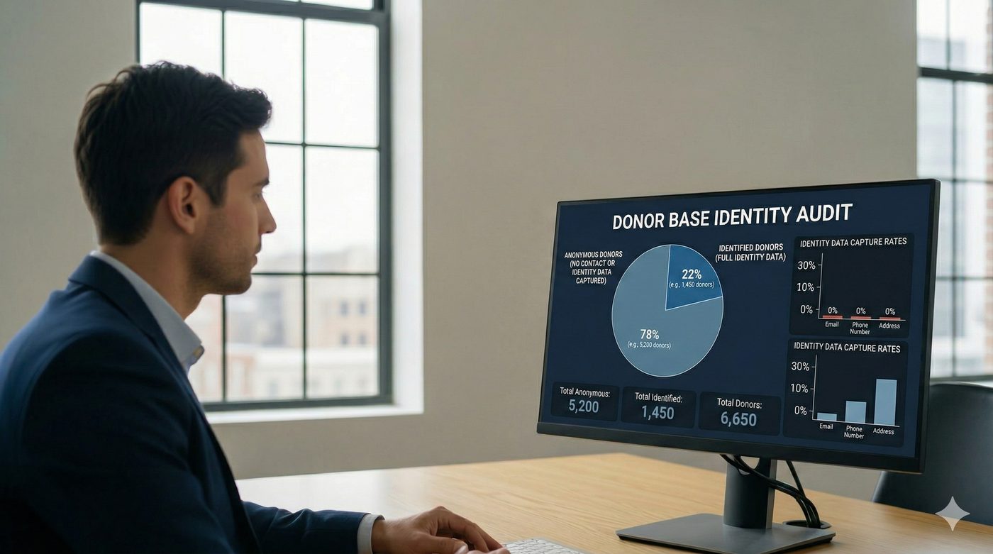 Nonprofit development team reviewing donor data on Extensia platform after a fundraising event