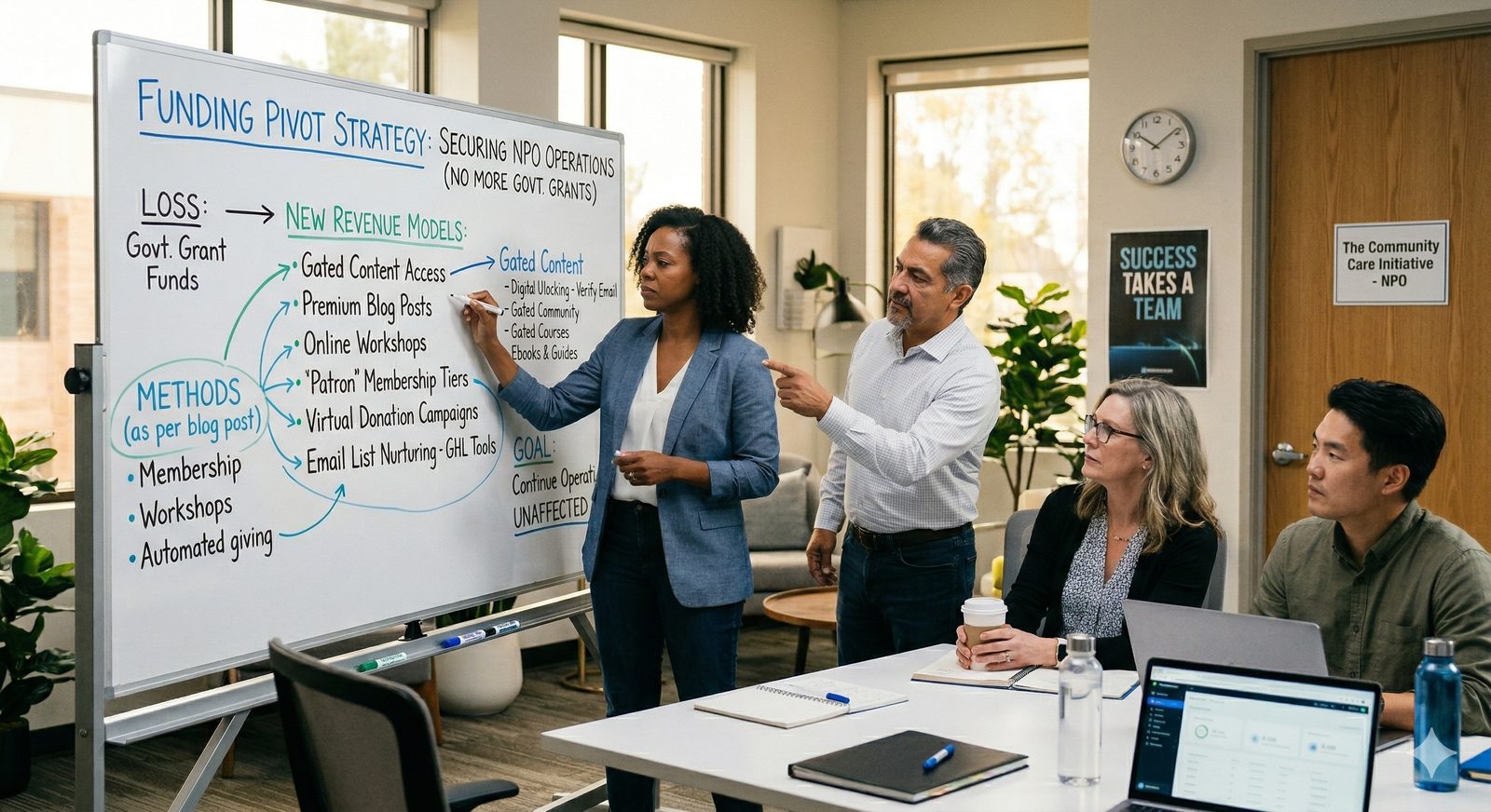 Nonprofit staff reconciling post-event donor transactions late at night